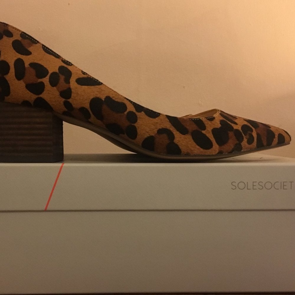 Sole Society Andorra leopard calf hair pumps